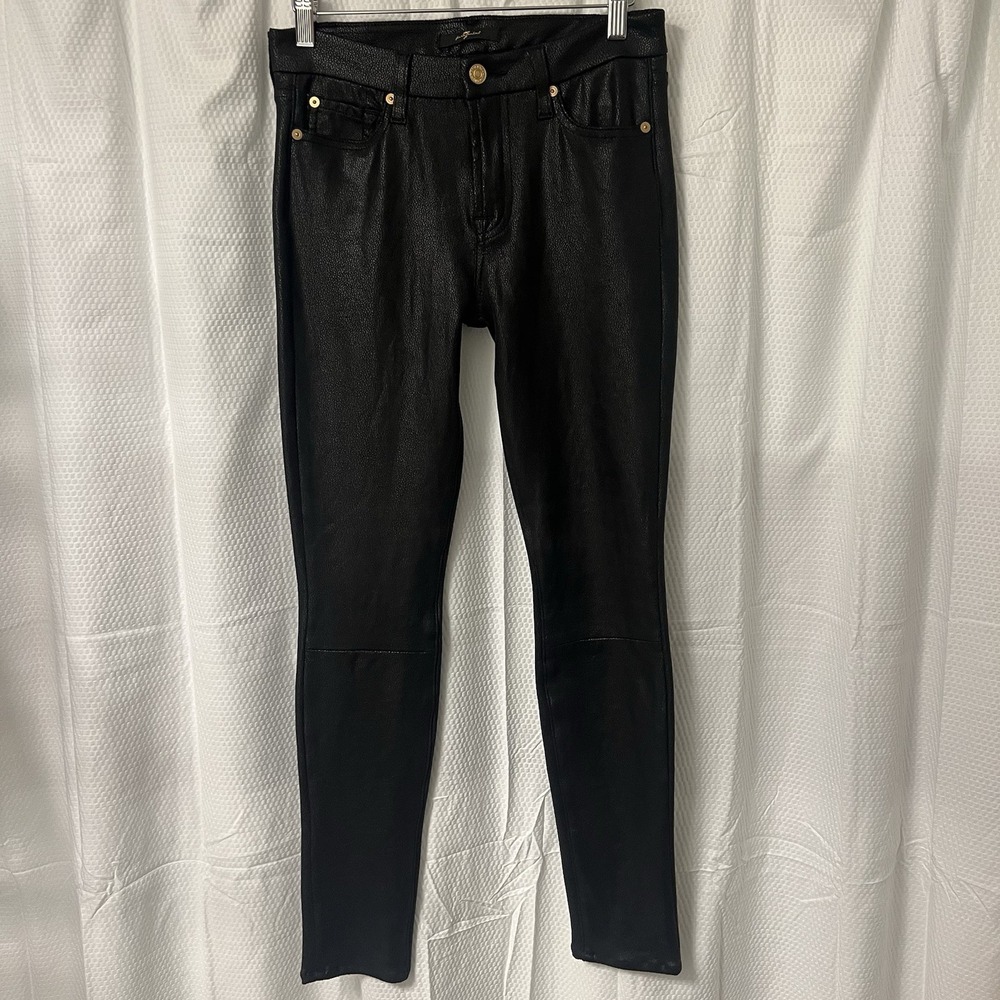 7 For All Mankind Black Vegan Leather Sueded Patchwork Stretch Size 26 X 28